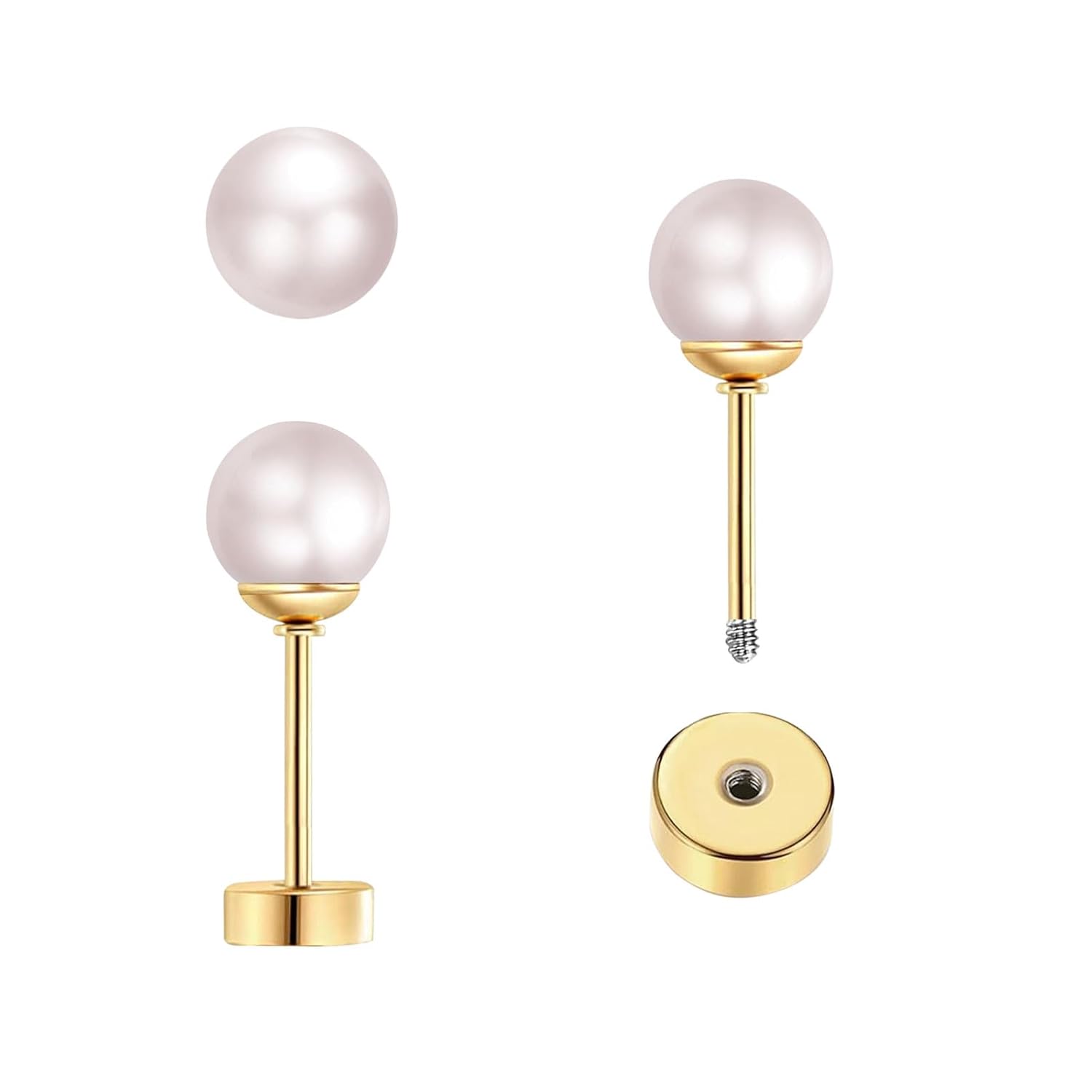 Body Jewelry Surgical Steel - 3 paar kleine pareloorbellen met platte